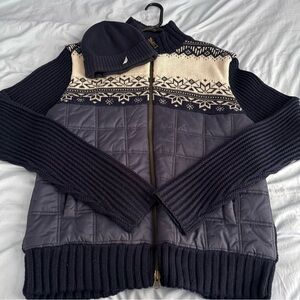 Navy and Cream Women's Sweater